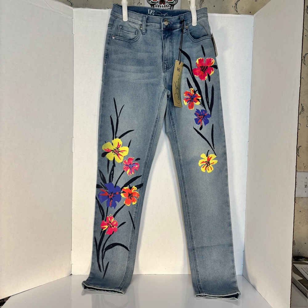 Diane Gilman -Dg2- Floral Hand-PaintedLight Blue Women’s Jeans 2